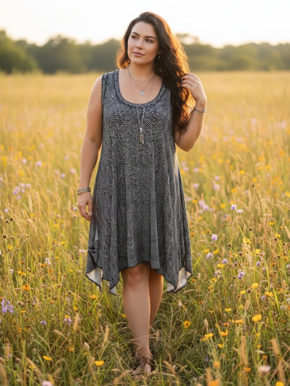 Isabella Rodriguez 1X Sun Dress Black White Sleeveless Racerback Flowy‎ Casual